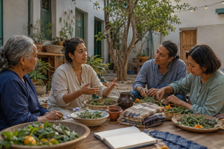 Community members preparing a seasonal tradition together in a neighborhood courtyard
